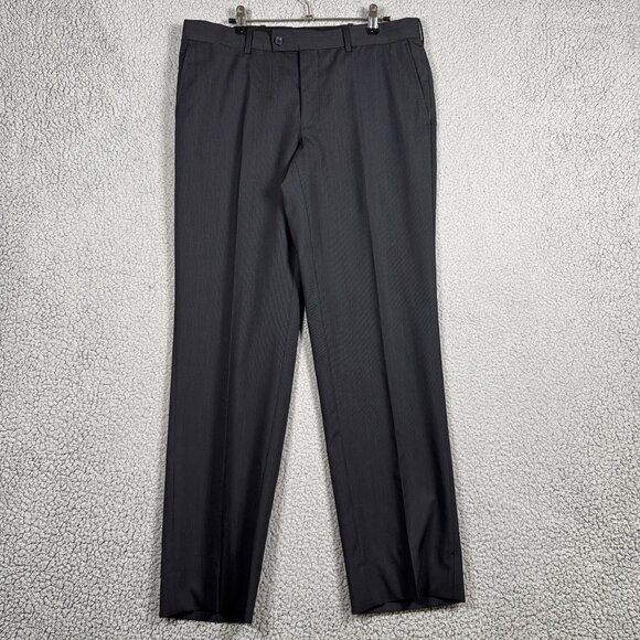 Paul Betenly Dress Pants Size 31x30 Charcoal Striped Straight Fit Wool Office - Picture 1 of 10